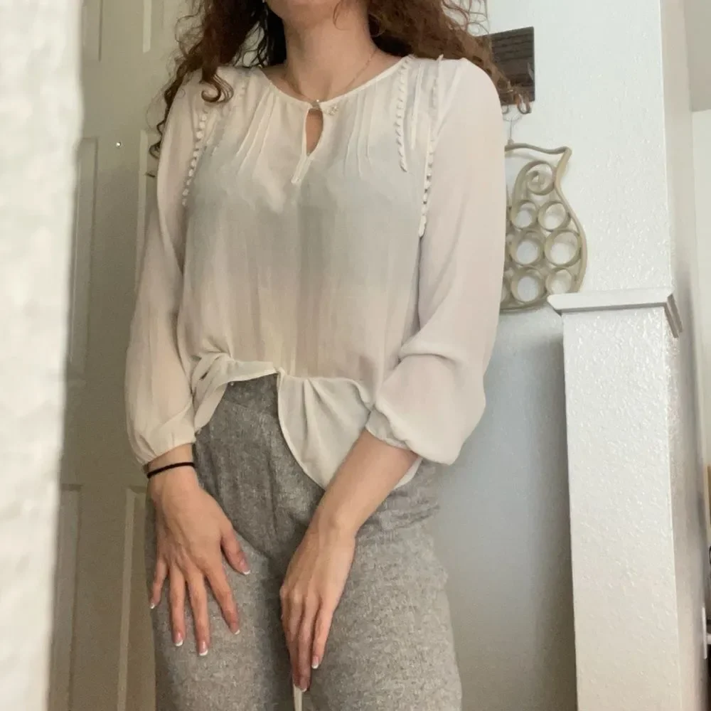 ZARA Boho sheer‎ blouse size medium cream/off white